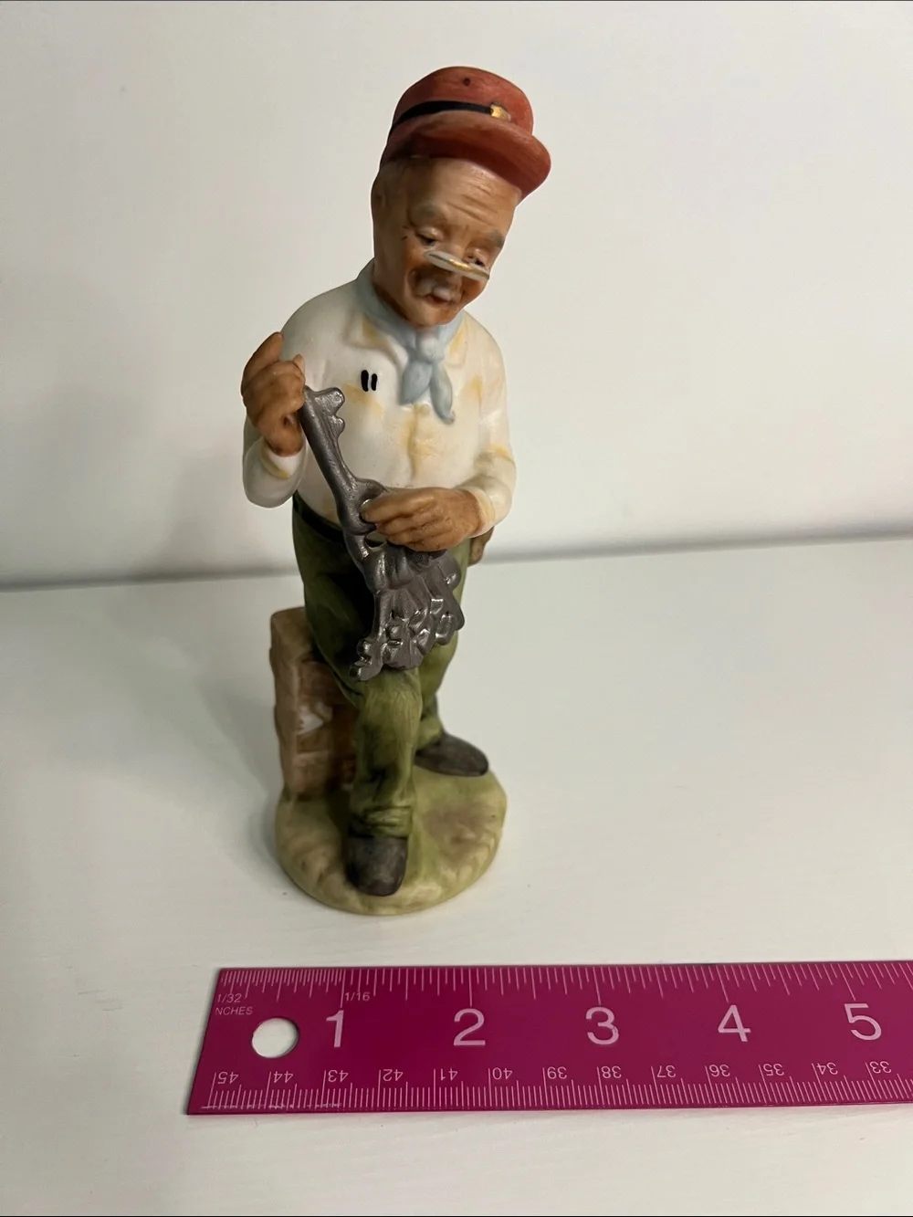 Vintage Ceramic Male Figurine Holding Keys (Unbranded)
